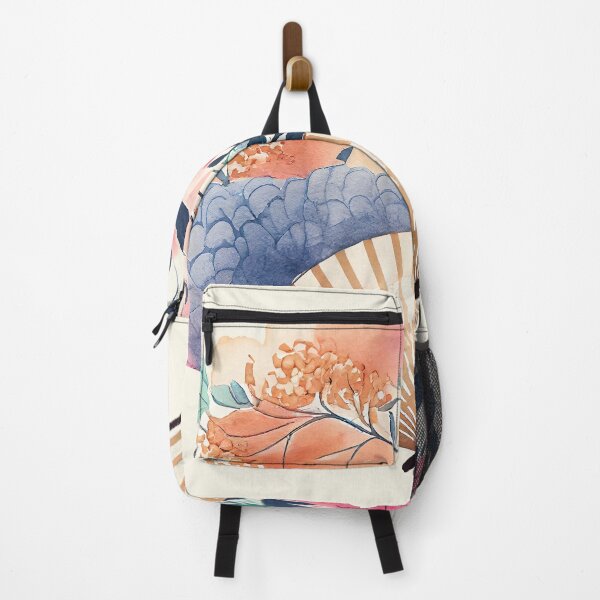 Item preview, Aesthetic watercolor illustration of a vintage Japanese hand fan designed and sold by niftyfifty.