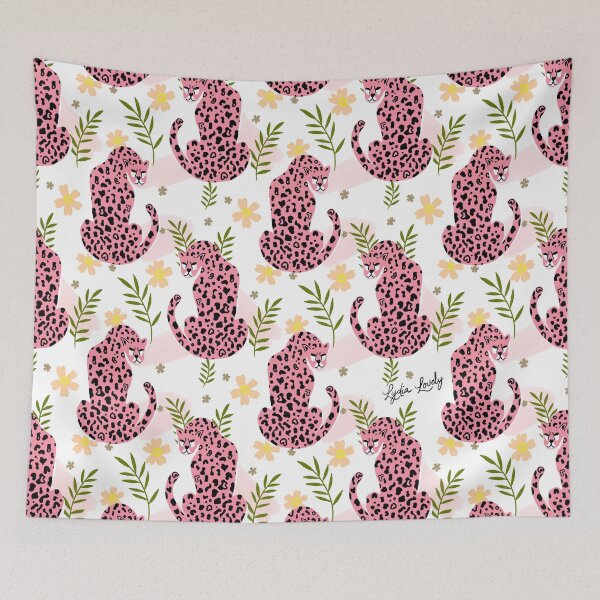 Artikelvorschau, Jaguar looking back pattern teal- white background entworfen und verkauft von Studio Lydia Lovely.