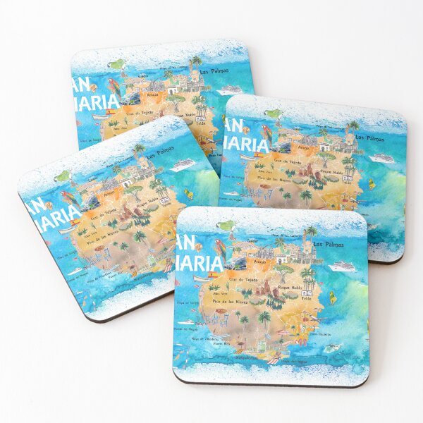 Item preview, Gran Canary Canarias Spain Illustrated Map with Landmarks and Highlights  designed and sold by artshop77.