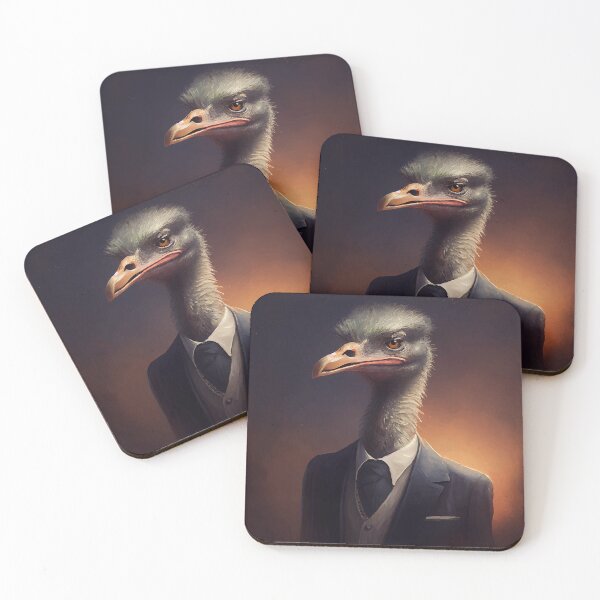 Item preview, An elegant ostrich in a blue and grey suit designed and sold by MyHunkyDoryShop.