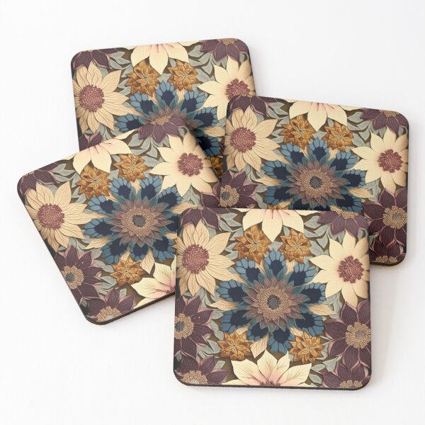 Item preview, Bring the Magic of the Moonlit Garden Home: Embroidered Blue, Yellow, and Maroon Blossoms in Dark Tones, embroidery pattern designed and sold by EmeraldeaArt.