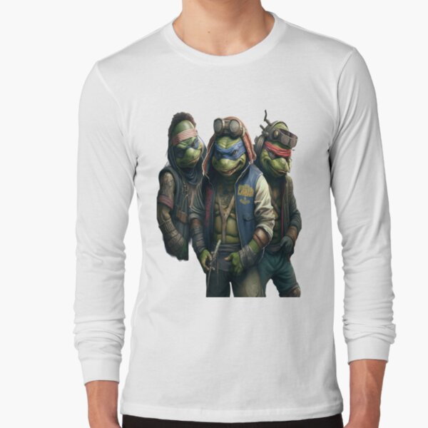 TMNT Comic Origins Crosshatched Art Crew Neck Long Sleeve Athletic Heather  Adult Tee-XXL