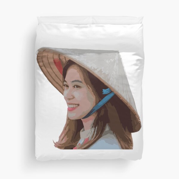 Asian girl in hat Duvet Cover