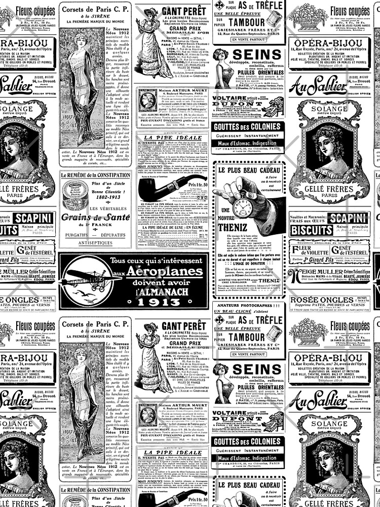 antique french victorian newspaper vintage black white