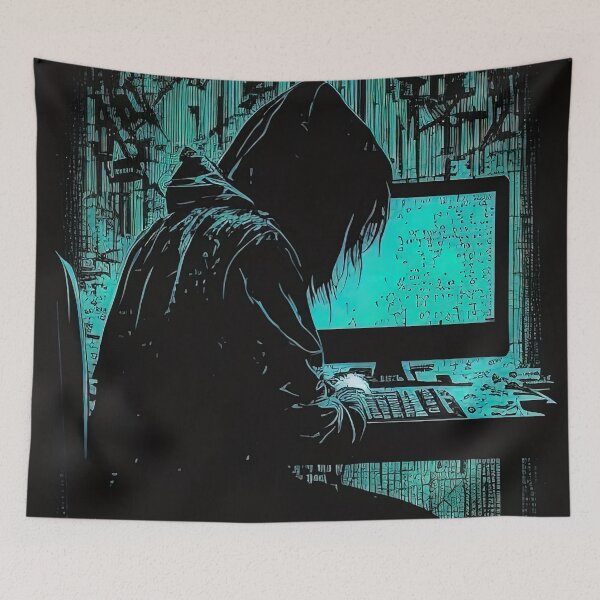 Item preview, Creepy black hat hacker blue illustration designed and sold by RK - Shop.