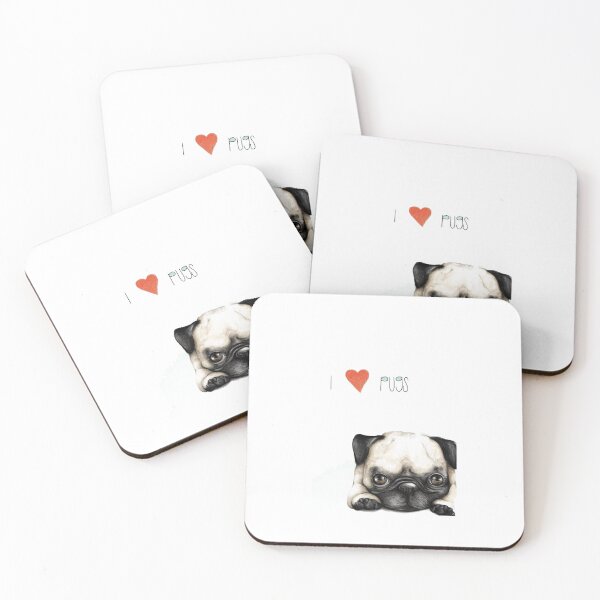 Item preview, Pug art with I love pugs text overlay designed and sold by Gile-Shop.