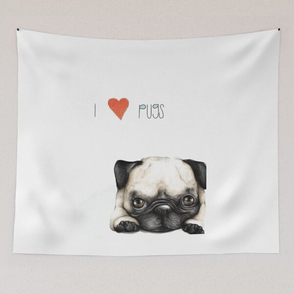 Item preview, Pug art with I love pugs text overlay designed and sold by Gile-Shop.