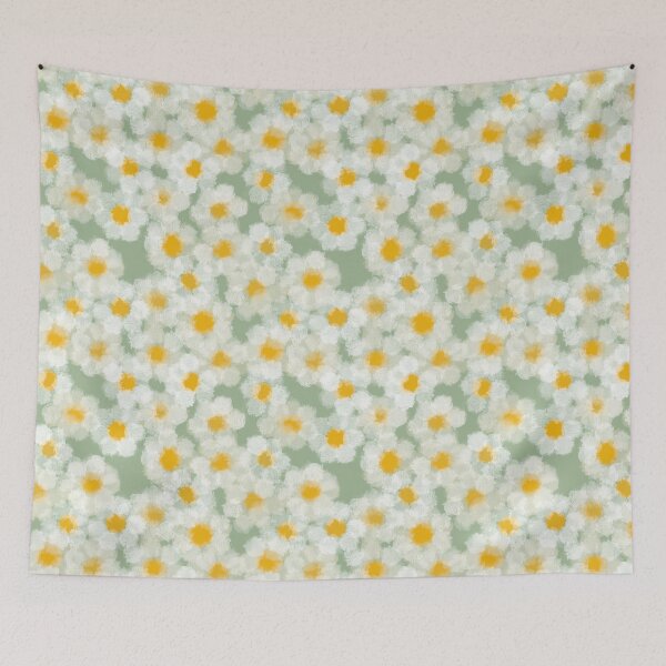 Item preview, Spotted daisies on sage green designed and sold by Ninaeva.
