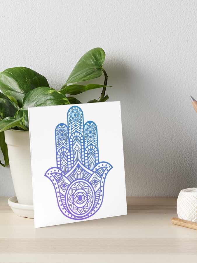 Pegatina con la obra «Mano de fátima o Hamsa color violeta» de