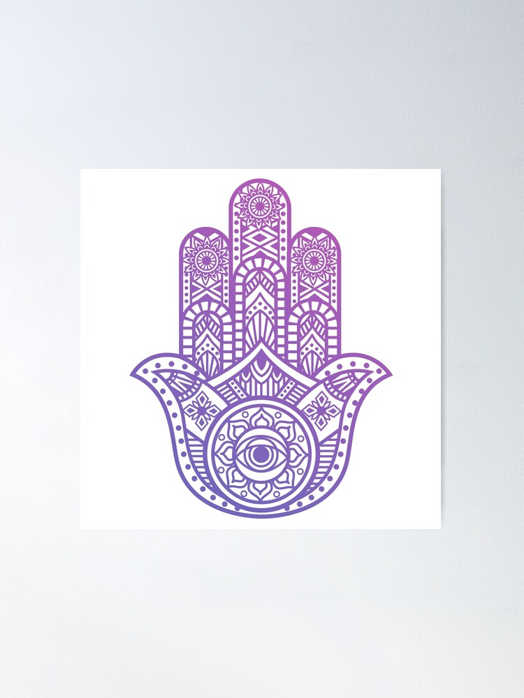 Pegatina con la obra «Mano de fátima o Hamsa color violeta» de