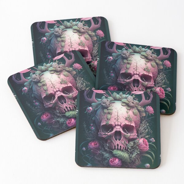 Item preview, Floral Skull Art Skull and Pink Roses Flower Skull Art designed and sold by Art.Fusion.Studio.