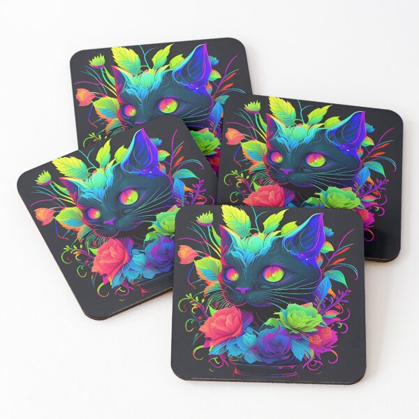 Item preview, Cat with flowers in neon colors designed and sold by SMILE88.