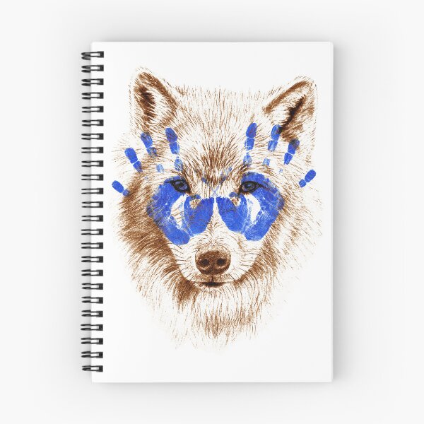 Artikelvorschau, Wolfsporträt in Transparenz - braun kolorierte Version und blaue Handabdrücke entworfen und verkauft von SylvieG18.