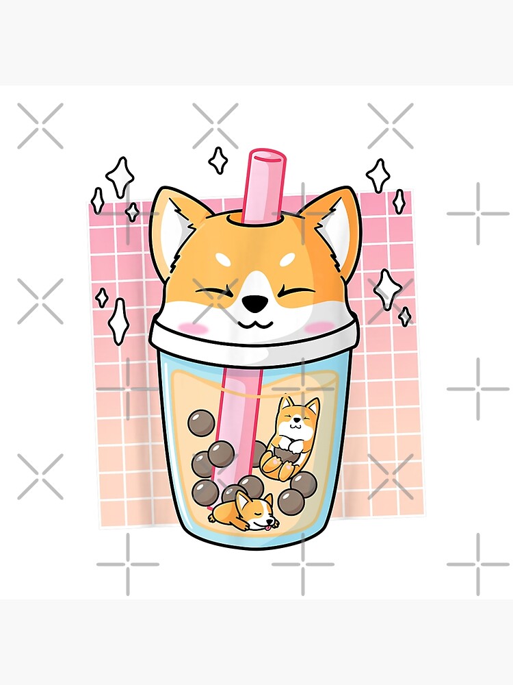 Shiba Inu Japanese Fox Dog Drinking Bubble Tea Shiba Inu Japanese Fox Dog Drinking Bubble Tea