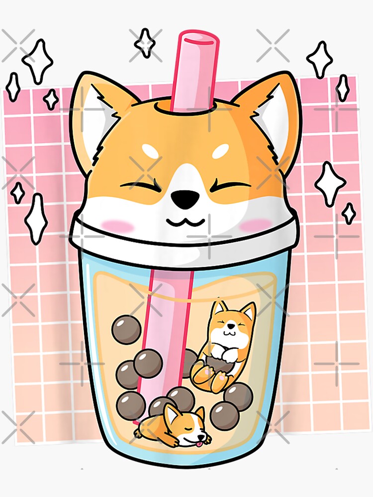 Shiba Inu Japanese Fox Dog Drinking Bubble Tea Shiba Inu Japanese Fox Dog Drinking Bubble Tea