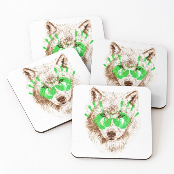 Item preview, Wolf portrait in transparency - brown colorized version and green handprints designed and sold by SylvieG18.