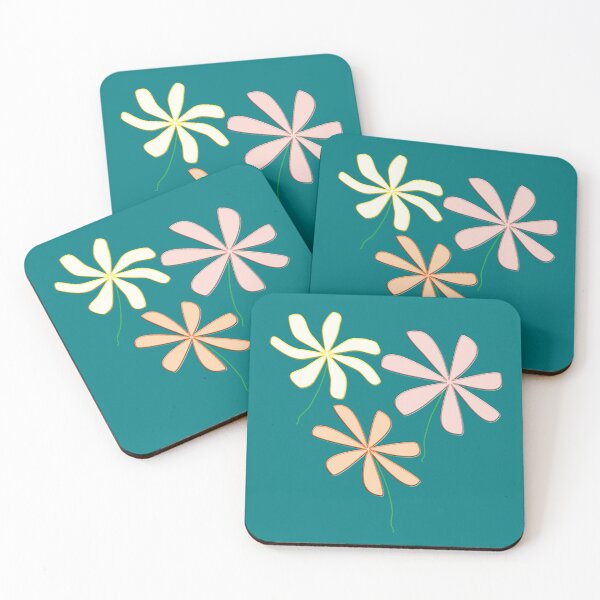 Item preview, Trio Of Flowers With Stems On White and Teal Background designed and sold by burbankdesigns.