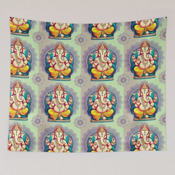 Item preview, Beautiful Ganesh Pattern With Lotus Flowers designed and sold by Fine Prints.