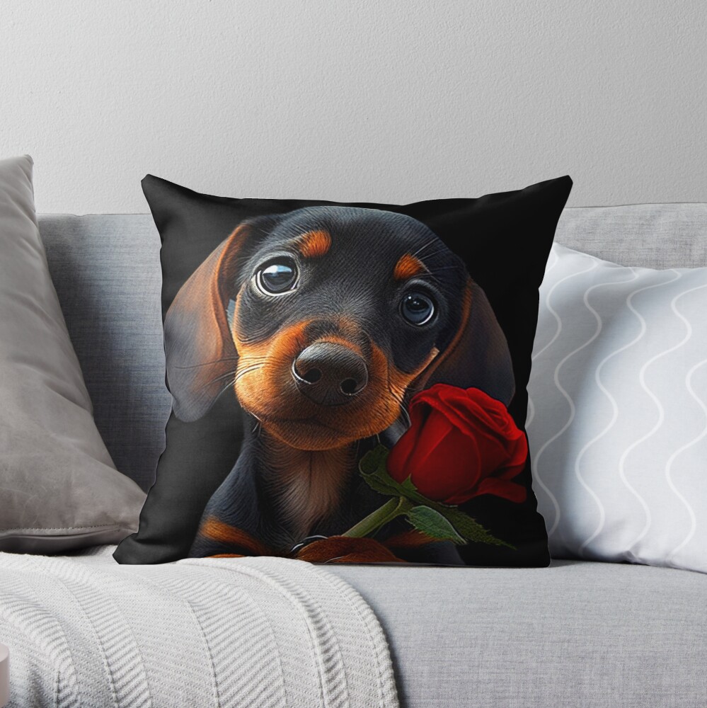 Cartoon Dachshund Pillowcase, Canvas Lumbar Pillow Covers For