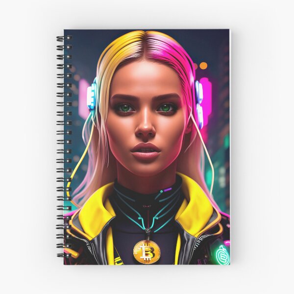 Item preview, Girl in the Crypto City - Neon Futuristic Bitcoin Poster designed and sold by wear4gamers.