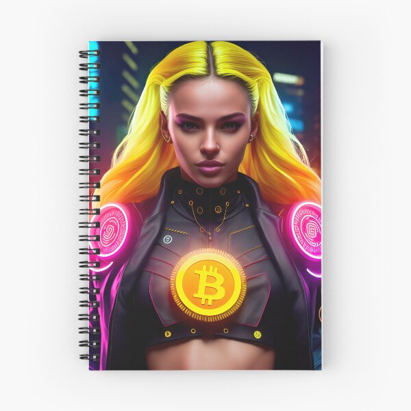 Item preview, Girl with Jacket in the Crypto City - Neon Futuristic Bitcoin Poster designed and sold by wear4gamers.