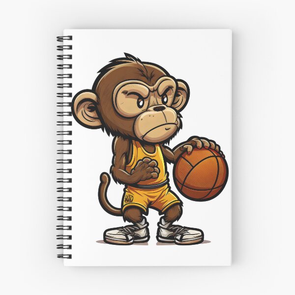Aperçu de l'œuvre Petit singe mignon jouant au ballon de basket créée et vendue par Fivefix-Store.