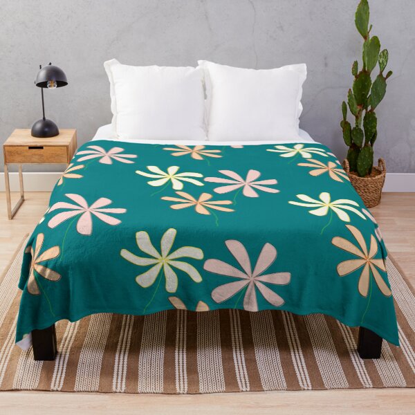 Item preview, Trio Of Flowers With Stems On White and Teal Background designed and sold by burbankdesigns.