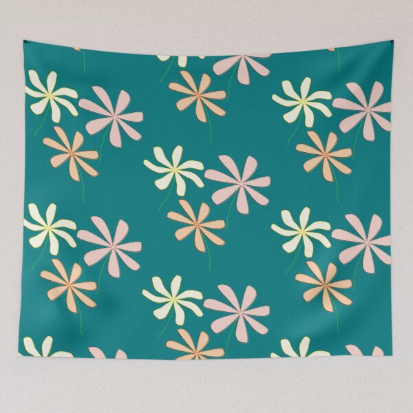 Item preview, Trio Of Flowers With Stems On White and Teal Background designed and sold by burbankdesigns.