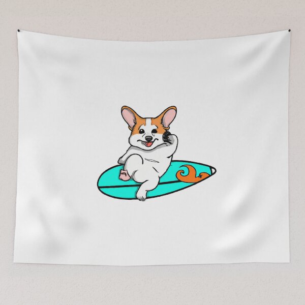 Item preview, Corgi dog chilling on surfboard designed and sold by YuneDesigns.