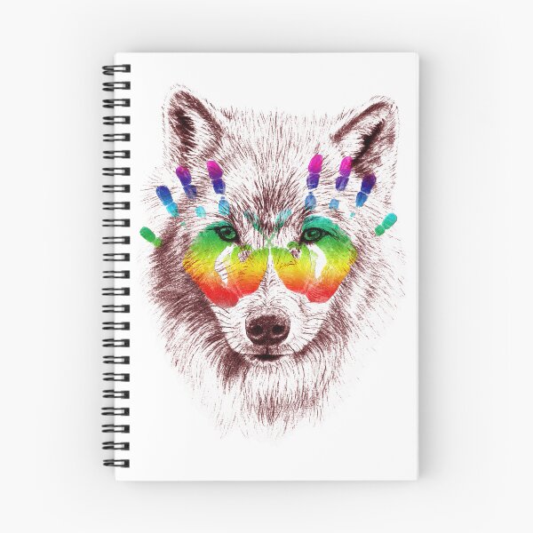 Item preview, Retrato de lobo en transparencia: huellas de manos coloreadas en marrón-rojo y arco iris 2 designed and sold by SylvieG18.