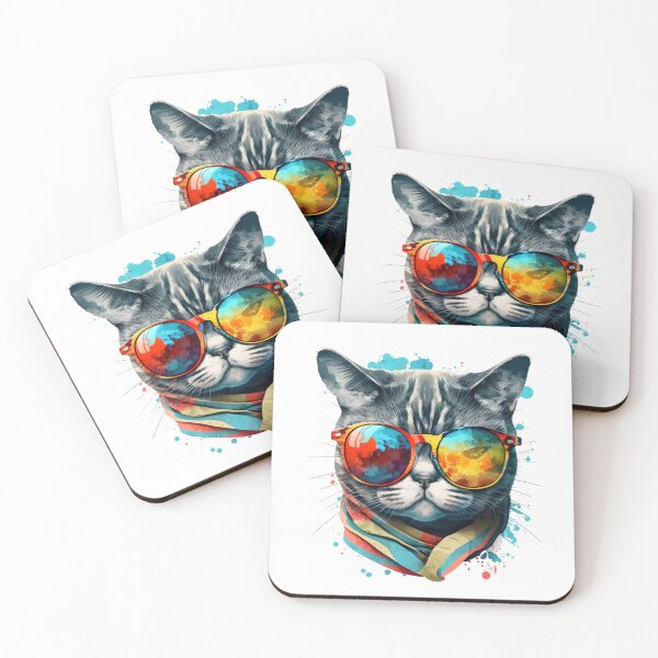 Aperçu de l'œuvre Vecteur graphique d'un joli chat heureux portant des lunettes de soleil design coloré 3 créée et vendue par Fivefix-Store.