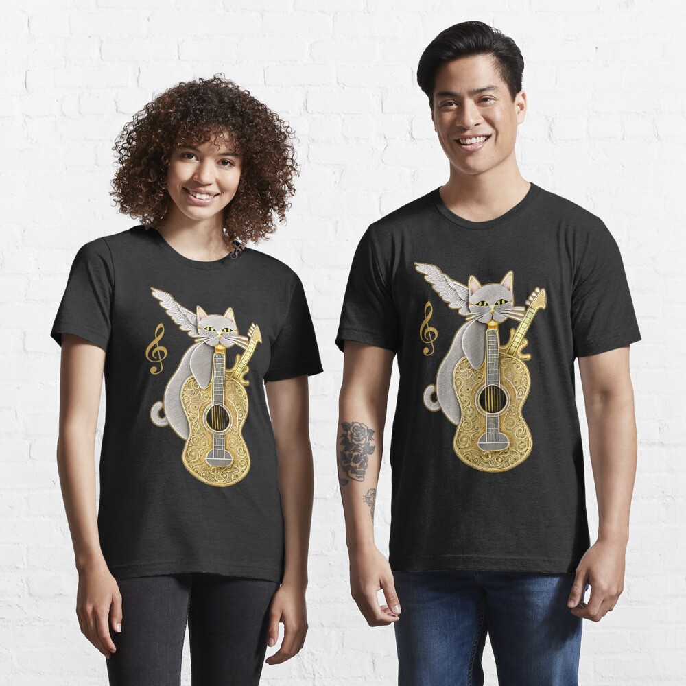 Disover Cat with wings and gold guitar | Essential T-Shirt 