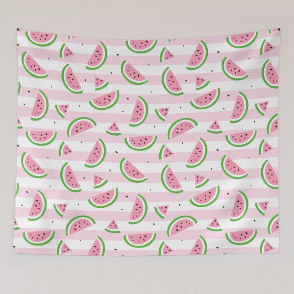 Item preview, Watermelon Pattern, Watermelon Slices on Pink and White Stripes Background designed and sold by graphic-genie.