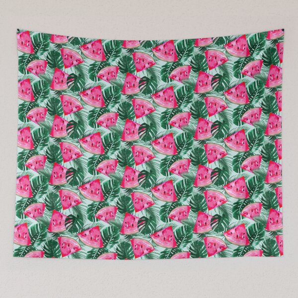 Item preview, Watermelon Pattern, Tropical Palm Leaves, designed and sold by graphic-genie.