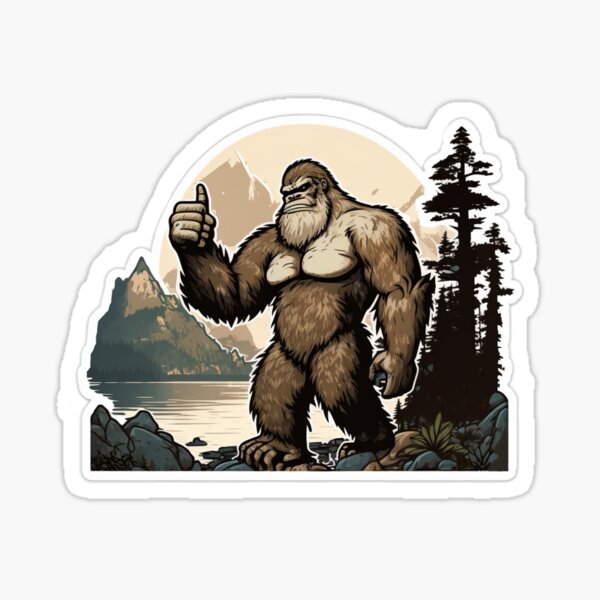 Bigfoot Thumbs Up in the Mountains Sticker