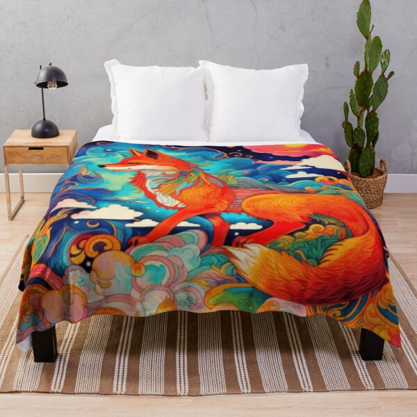 Item preview, Kitsune in Fiery Clouds - Japanese Mythology Art designed and sold by Sakashi-Canvas.