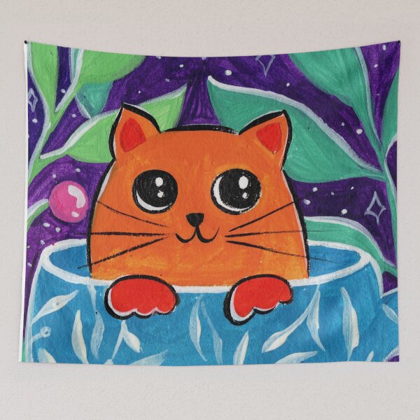 Item preview, Orange cat in the teacup gouche art designed and sold by pinkyfish1010.