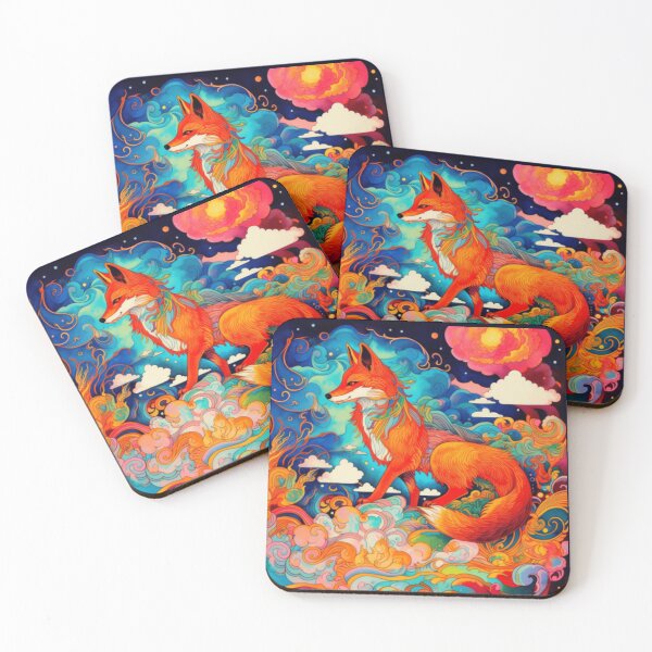 Item preview, Kitsune in Fiery Clouds - Japanese Mythology Art designed and sold by Sakashi-Canvas.