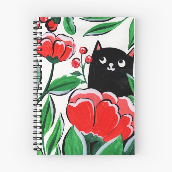 Item preview, Black cat with beautiful red flowers designed and sold by pinkyfish1010.