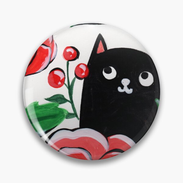 Item preview, Black cat with beautiful red flowers designed and sold by pinkyfish1010.