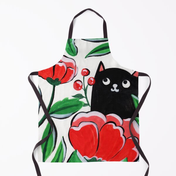 Item preview, Black cat with beautiful red flowers designed and sold by pinkyfish1010.