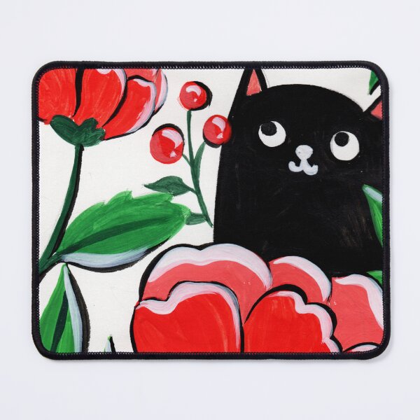 Item preview, Black cat with beautiful red flowers designed and sold by pinkyfish1010.