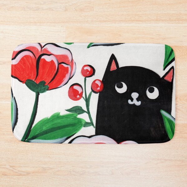 Item preview, Black cat with beautiful red flowers designed and sold by pinkyfish1010.