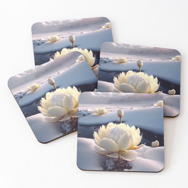 Item preview, white coloured lotus flowers sprouting from the snow mountain 1 designed and sold by jetaiart.