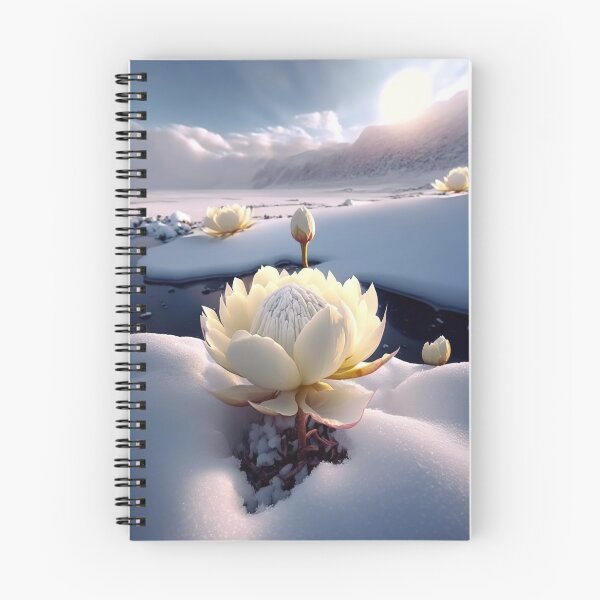 Item preview, white coloured lotus flowers sprouting from the snow mountain 1 designed and sold by jetaiart.