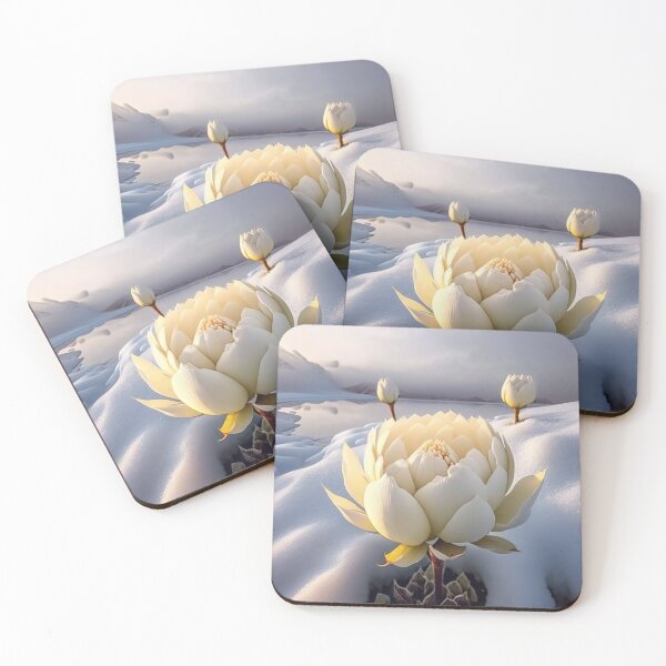 Item preview, white coloured lotus flowers sprouting from the snow mountain 4 designed and sold by jetaiart.