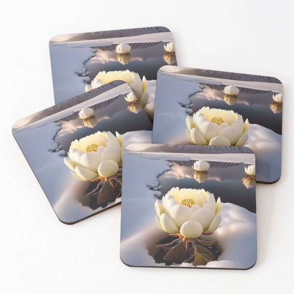 Item preview, white coloured lotus flowers sprouting from the snow mountain 5 designed and sold by jetaiart.