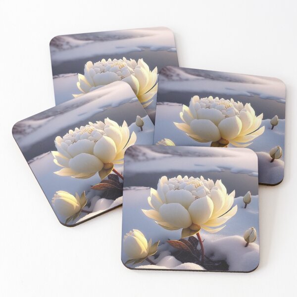 Item preview, white coloured lotus flowers sprouting from the snow mountain 6 designed and sold by jetaiart.