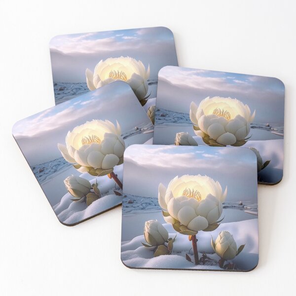 Item preview, white coloured lotus flowers sprouting from the snow mountain 8 designed and sold by jetaiart.