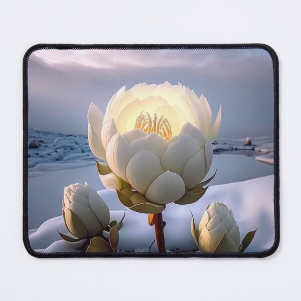Item preview, white coloured lotus flowers sprouting from the snow mountain 8 designed and sold by jetaiart.